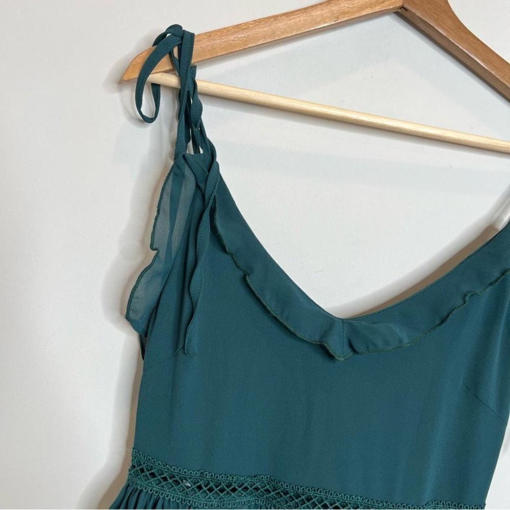 Teal Pleated Midi Dress with Tie Straps - Picture 4 of 14